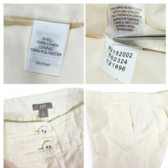 J.Jill 100% Linen Wide Leg Cropped Cream Pants Womens 14 Coastal Lagenlook Lined - Picture 6 of 10